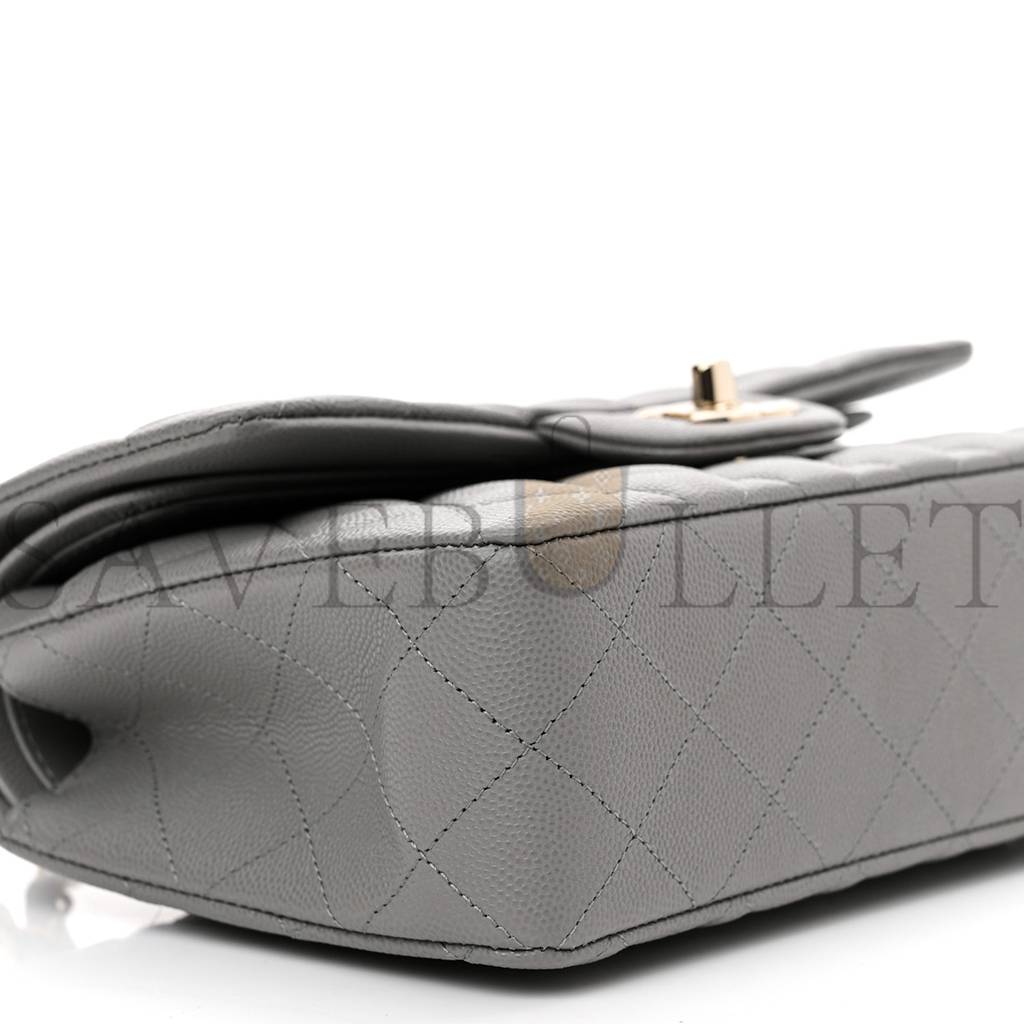 Ch*el caviar quilted small double flap grey rose gold hardware (22*14*7cm)