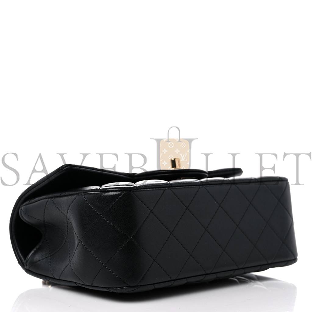 Ch*el lambskin quilted mini top handle rectangular flap black rose gold hardware0 (20*13*6cm)