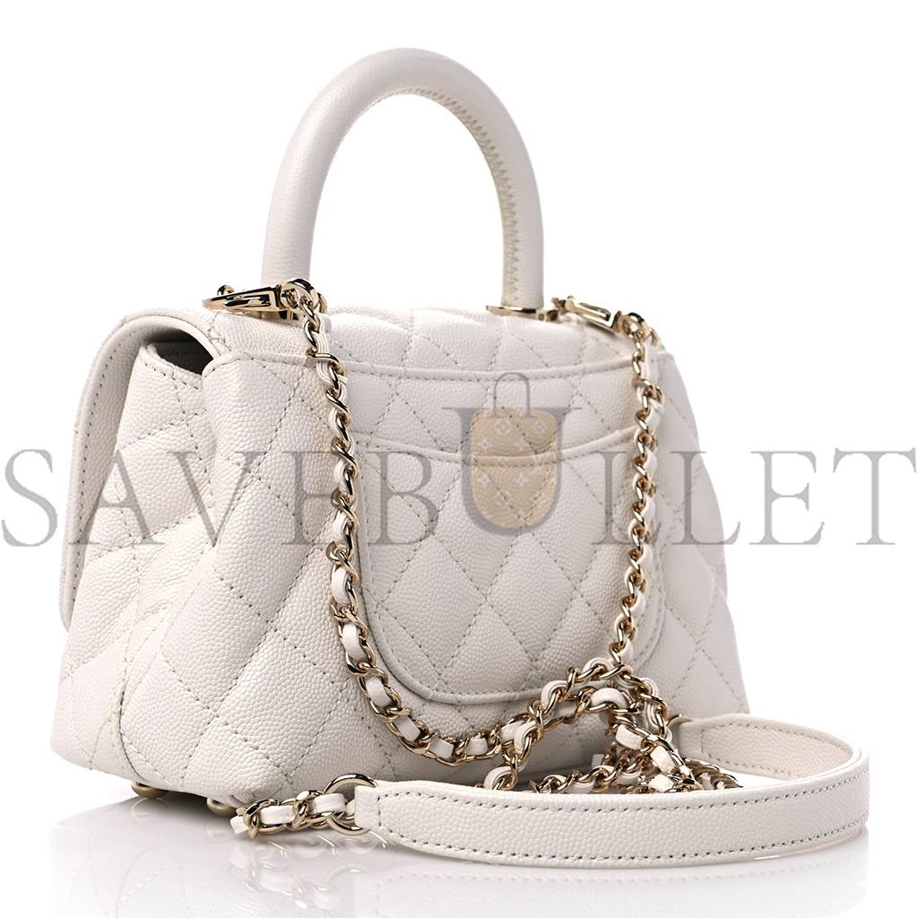Ch*el caviar quilted extra mini coco handle flap white rose gold hardware (18*12*9cm)