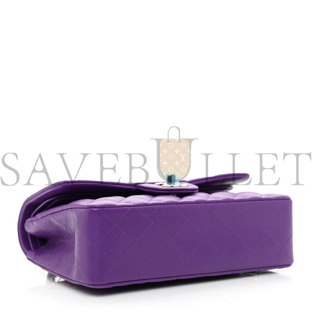 Ch*el caviar quilted small double flap dark purple rose gold hardware (23*14*6cm)