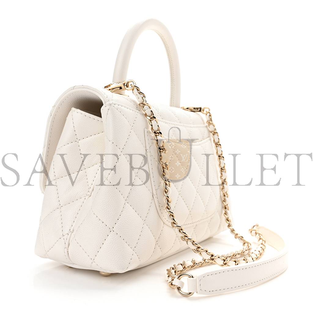 Ch*el caviar quilted mini coco handle flap white gold hardware (23*15*9cm)