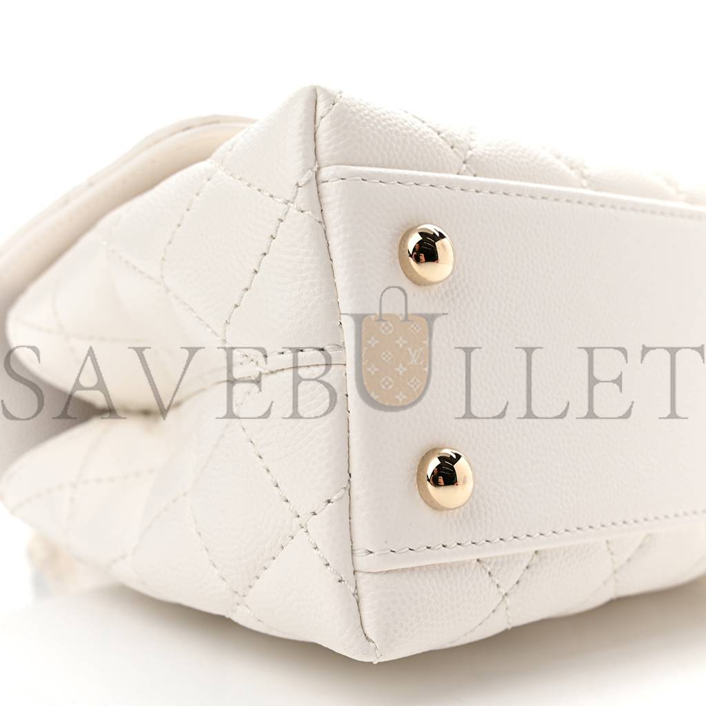Ch*el caviar quilted mini coco handle flap white gold hardware (23*15*9cm)
