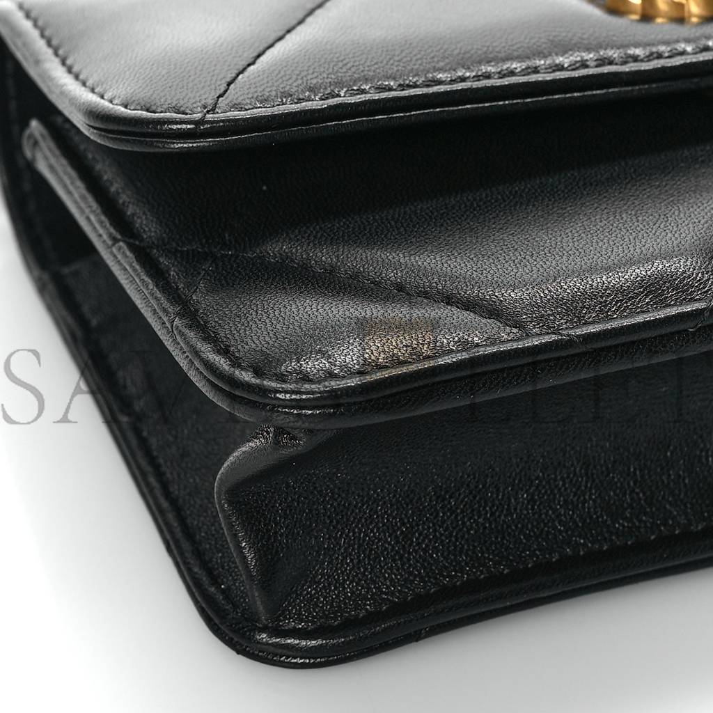 Ch*el lambskin quilted Ch*el 19 flap phone holder with chain black gold hardware (17*10*4cm)