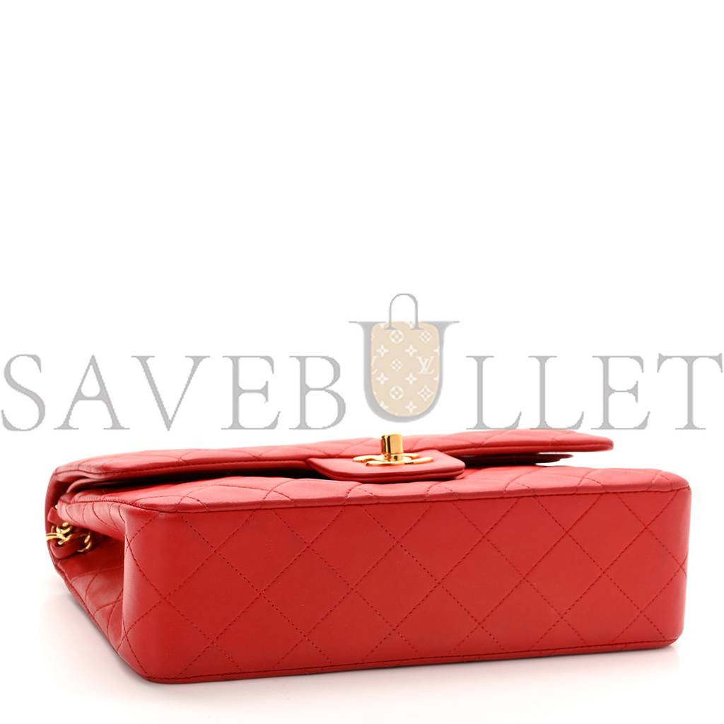 Ch*el lambskin quilted small double flap red gold hardware (23*14*6cm)