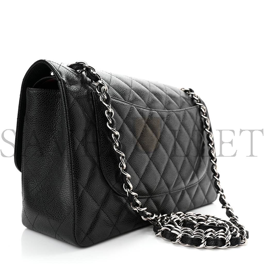 Ch*el caviar quilted jumbo double flap black silver hardware (30*20*9cm)