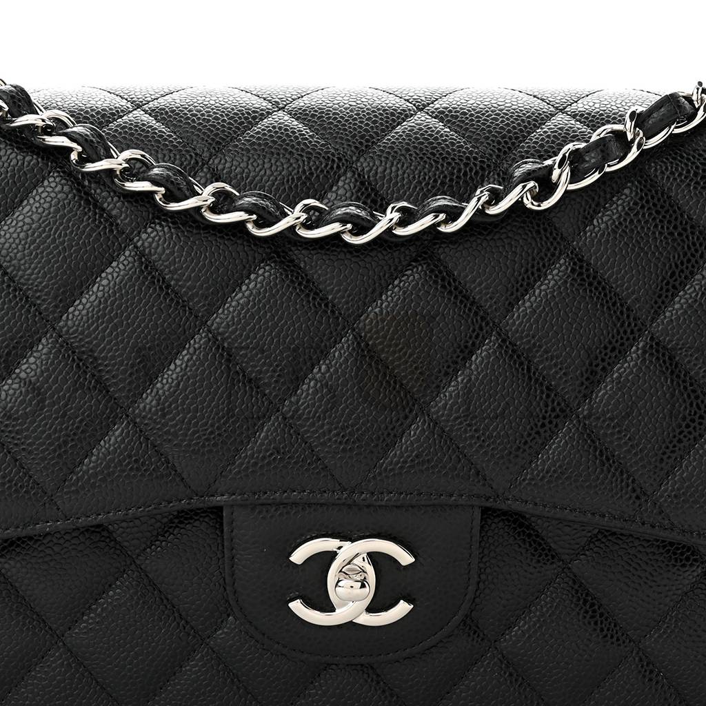 Ch*el caviar quilted jumbo double flap black silver hardware (30*20*9cm)