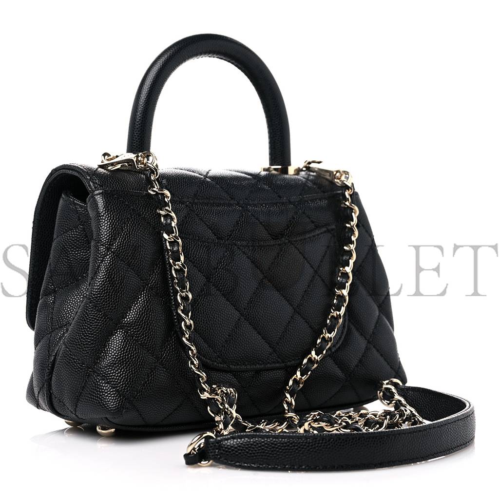 Ch*el caviar quilted extra mini coco handle flap black silver hardware (18*13*9cm)