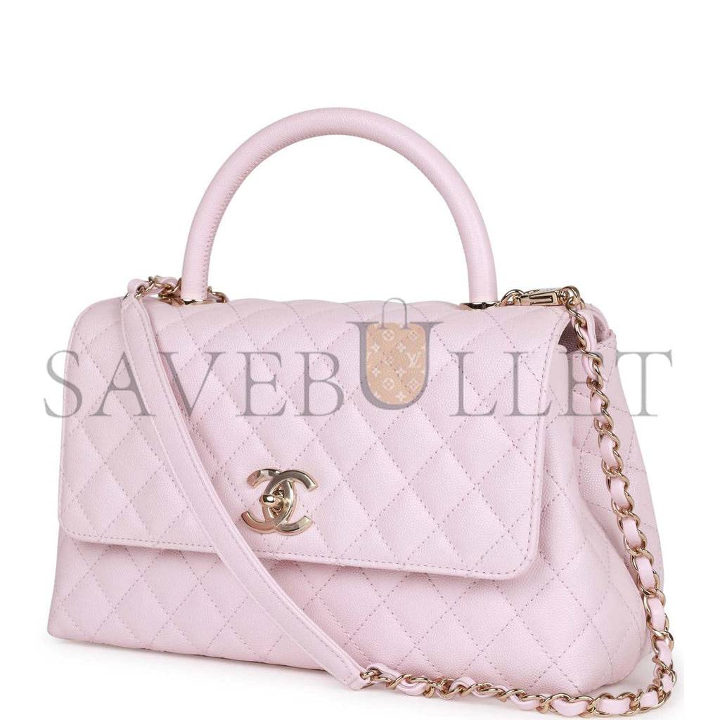 Ch*el medium coco handle flap bag light pink caviar light gold hardware (29*18*11cm)