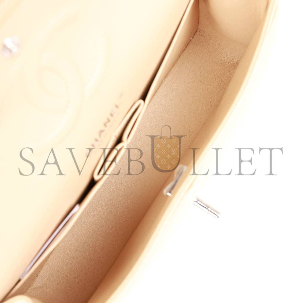 Ch*el medium classic double flap bag beige caviar silver hardware (25*15*7cm)