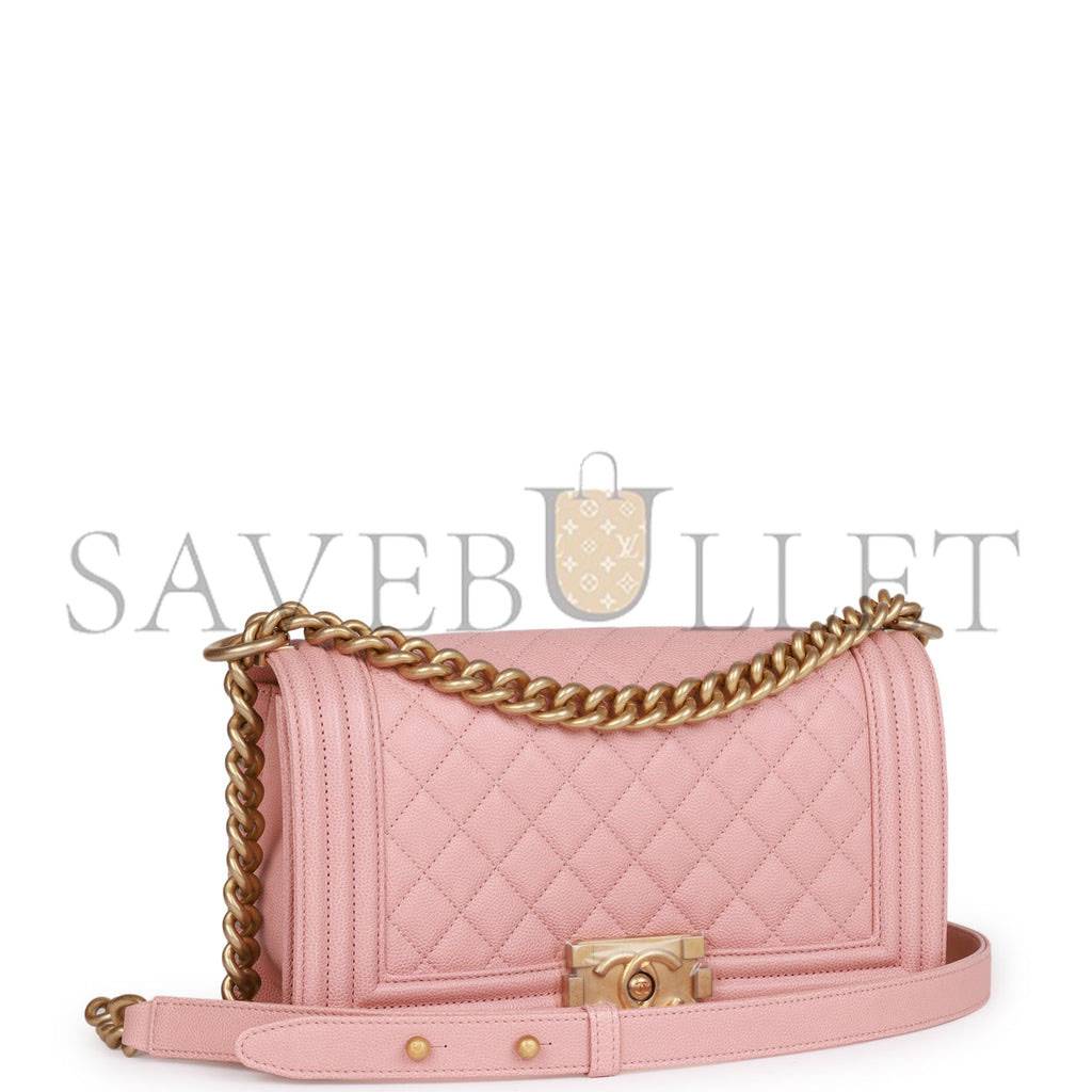 Ch*el medium boy bag pink caviar antique gold hardware (25*15*9cm)
