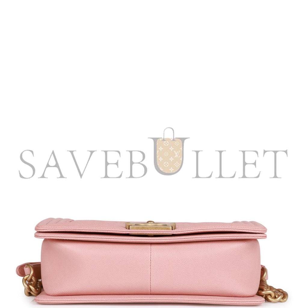 Ch*el medium boy bag pink caviar antique gold hardware (25*15*9cm)