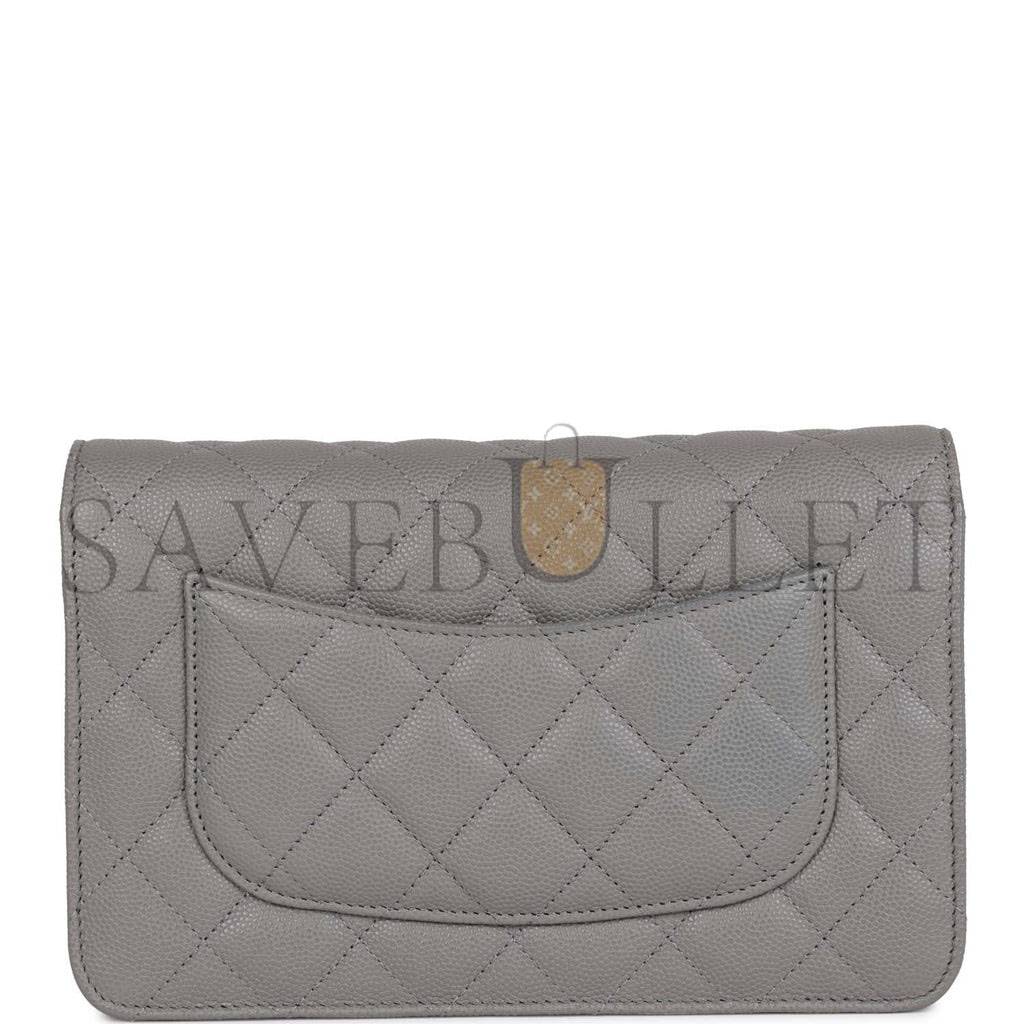 Ch*el wallet on chain woc grey caviar light gold hardware (19*13*4cm)
