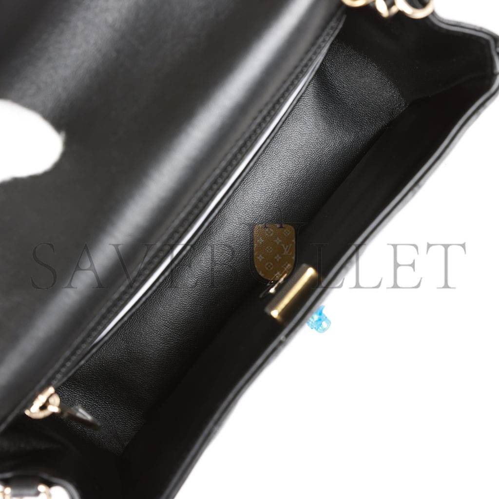 Ch*el mini rectangular flap bag black lambskin light gold hardware (20*13*6cm)