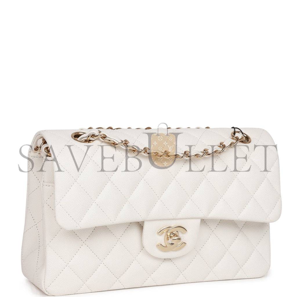 Ch*el small classic double flap white caviar gold hardware (23*13*6cm)