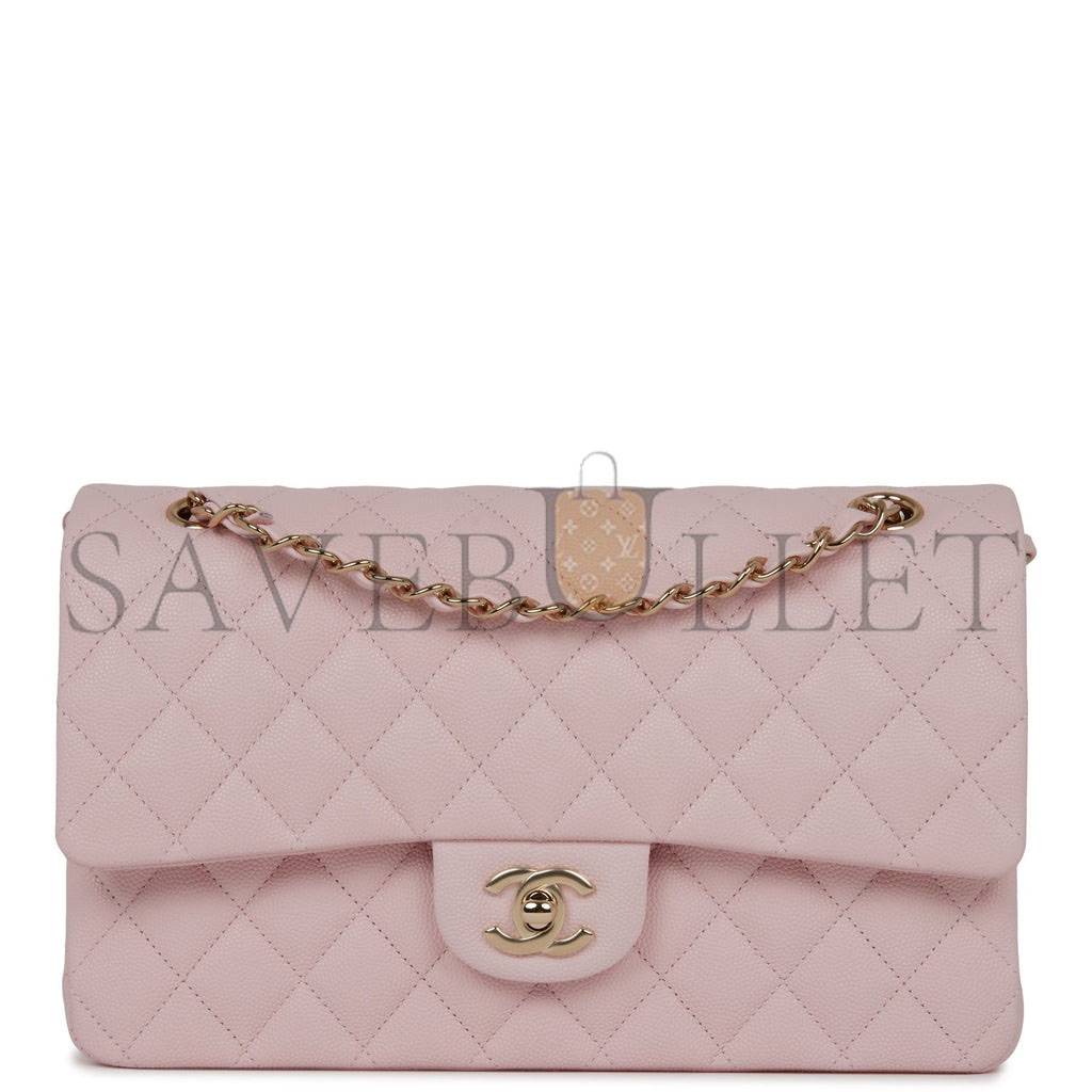Ch*el medium classic double flap bag light pink caviar light gold hardware (25.5*15.2*7cm)