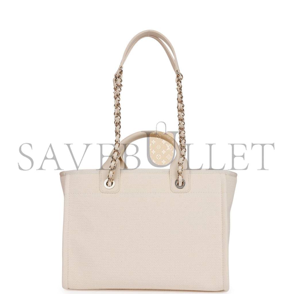 Ch*el small deauville shopping bag white boucle light gold hardware (34*27*15cm)