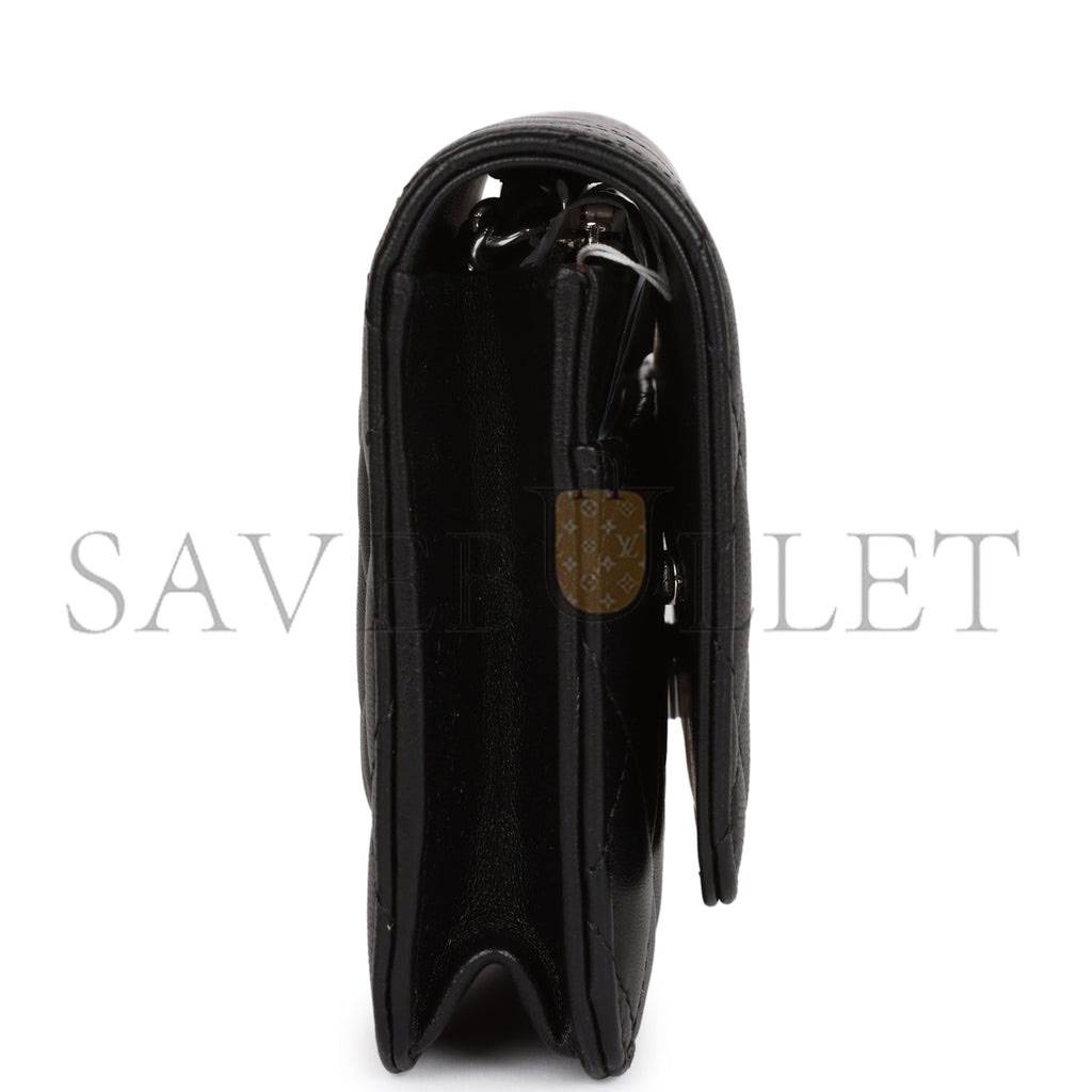 Ch*el wallet on chain woc black lambskin silver hardware (19*12*4cm)