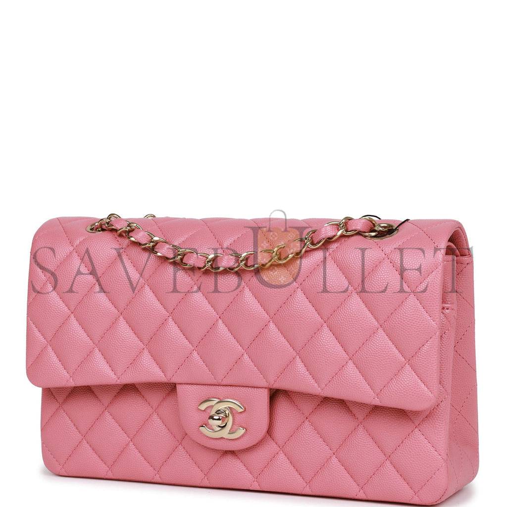 Ch*el medium classic double flap bag dark pink caviar light gold hardware (25*15*7cm)