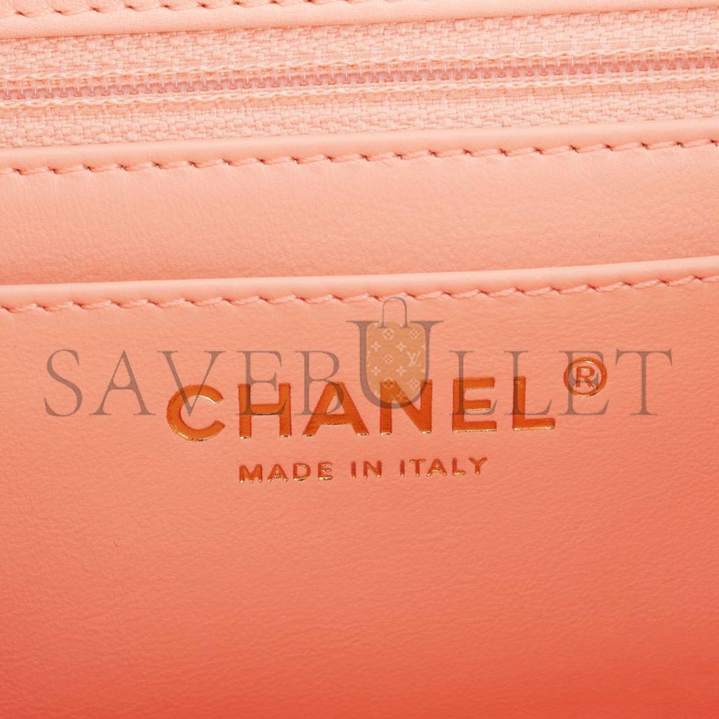 Ch*el pearl crush mini rectangular flap bag peach lambskin antique gold hardware (20*13*6cm)