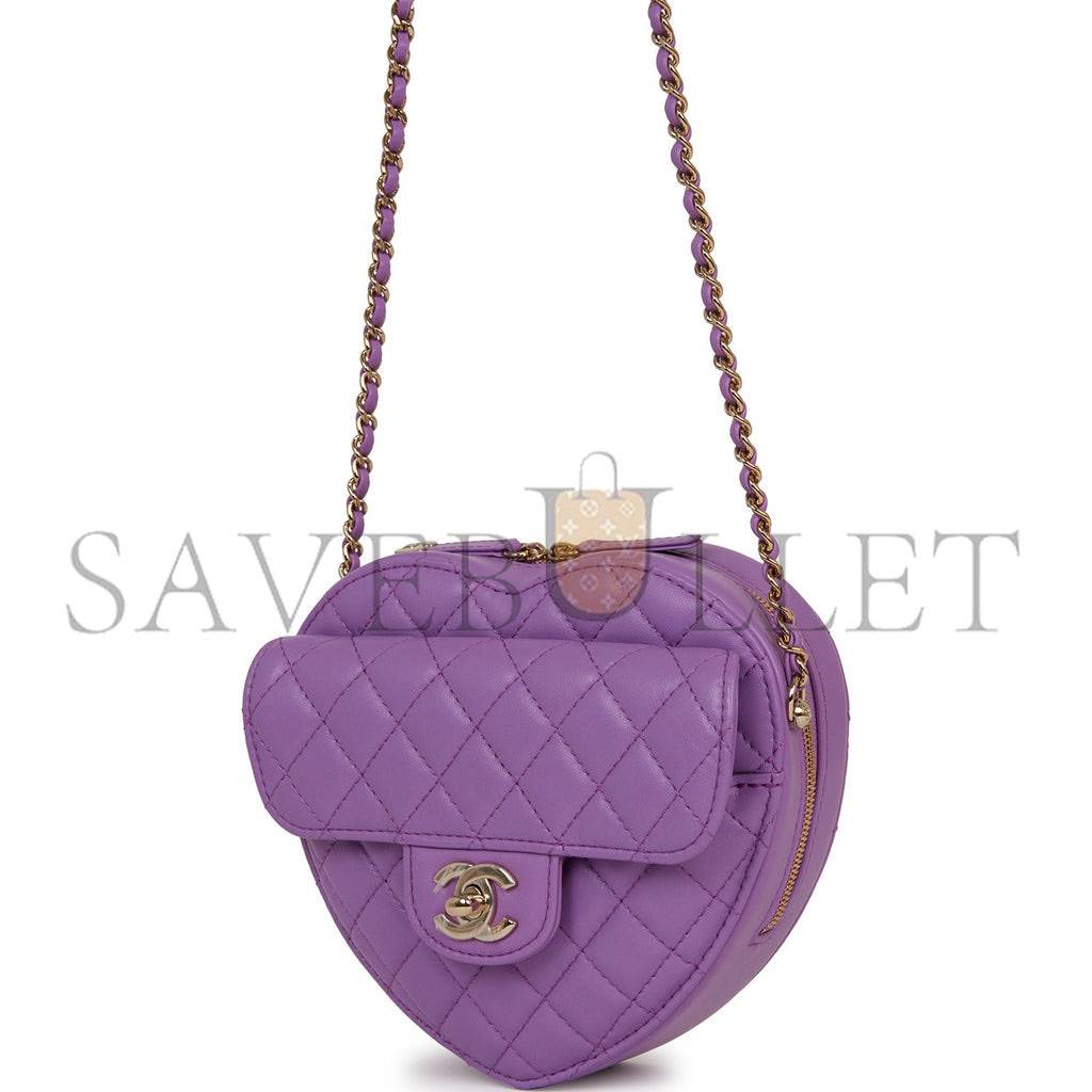 Ch*el cc in love large heart bag purple lambskin light gold hardware (20*18*6cm)