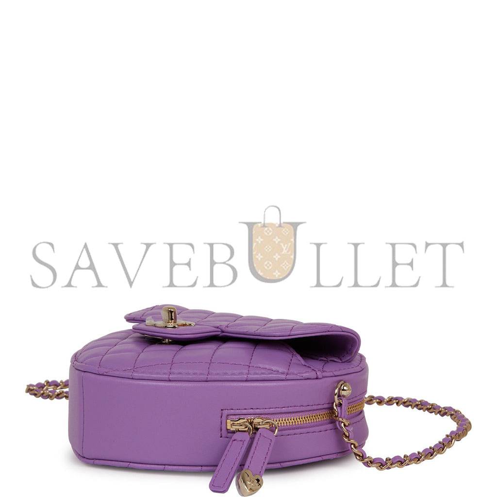 Ch*el cc in love large heart bag purple lambskin light gold hardware (20*18*6cm)