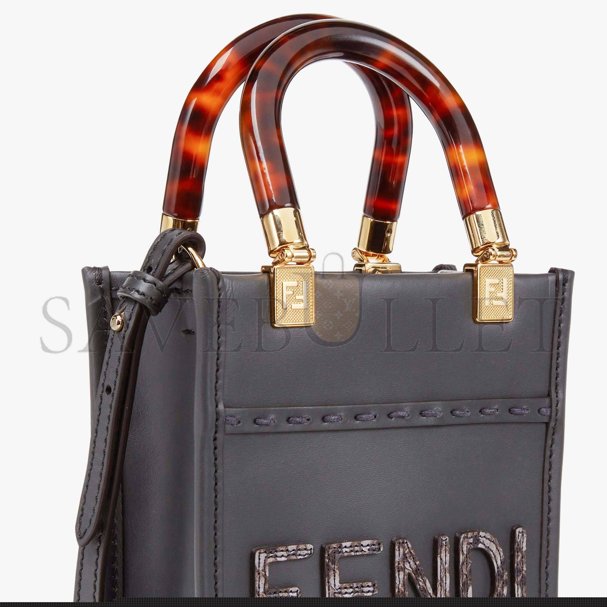 F**di mini sunshine shopper - dark gray leather and elaphe mini-bag 8bs051ahn5f1dmk (18*13*6.5cm)