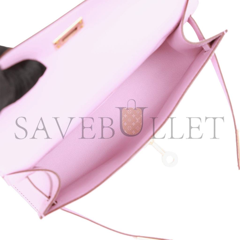 H**mes kelly pochette mauve sylvestre swift rose gold hardware (22*12*13cm)