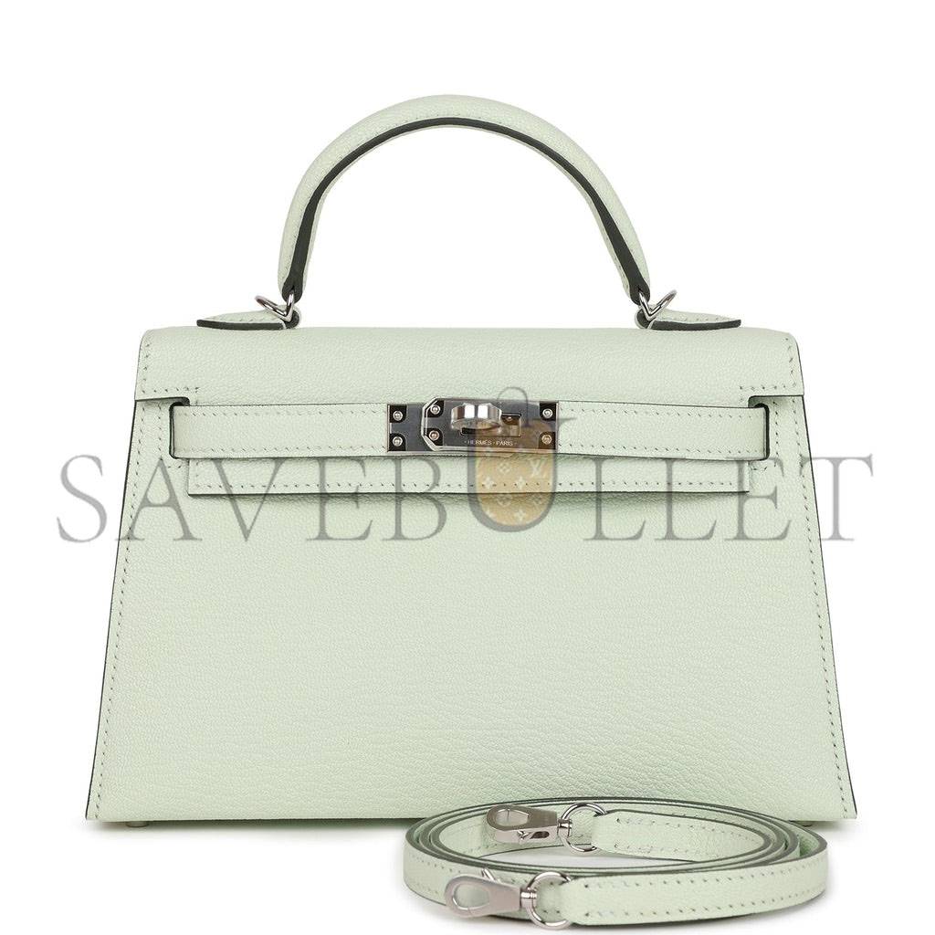 H**mes mini kelly sellier 20 vert fizz chevre palladium hardware (19*12*5.5cm)