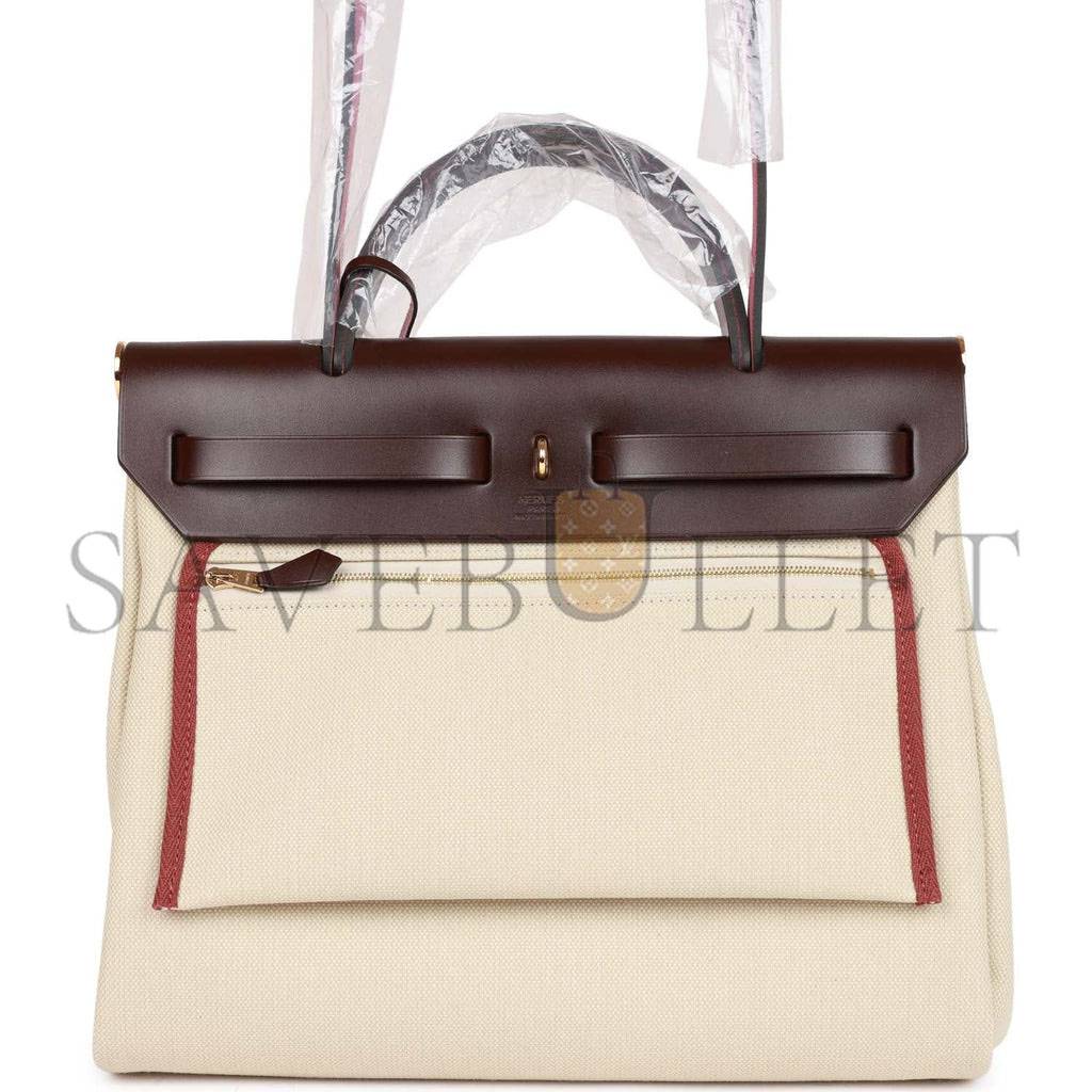 H**mes herbag zip pm 31 beton toile h berline rouge sellier hunter gold hardware (30*27*11cm)