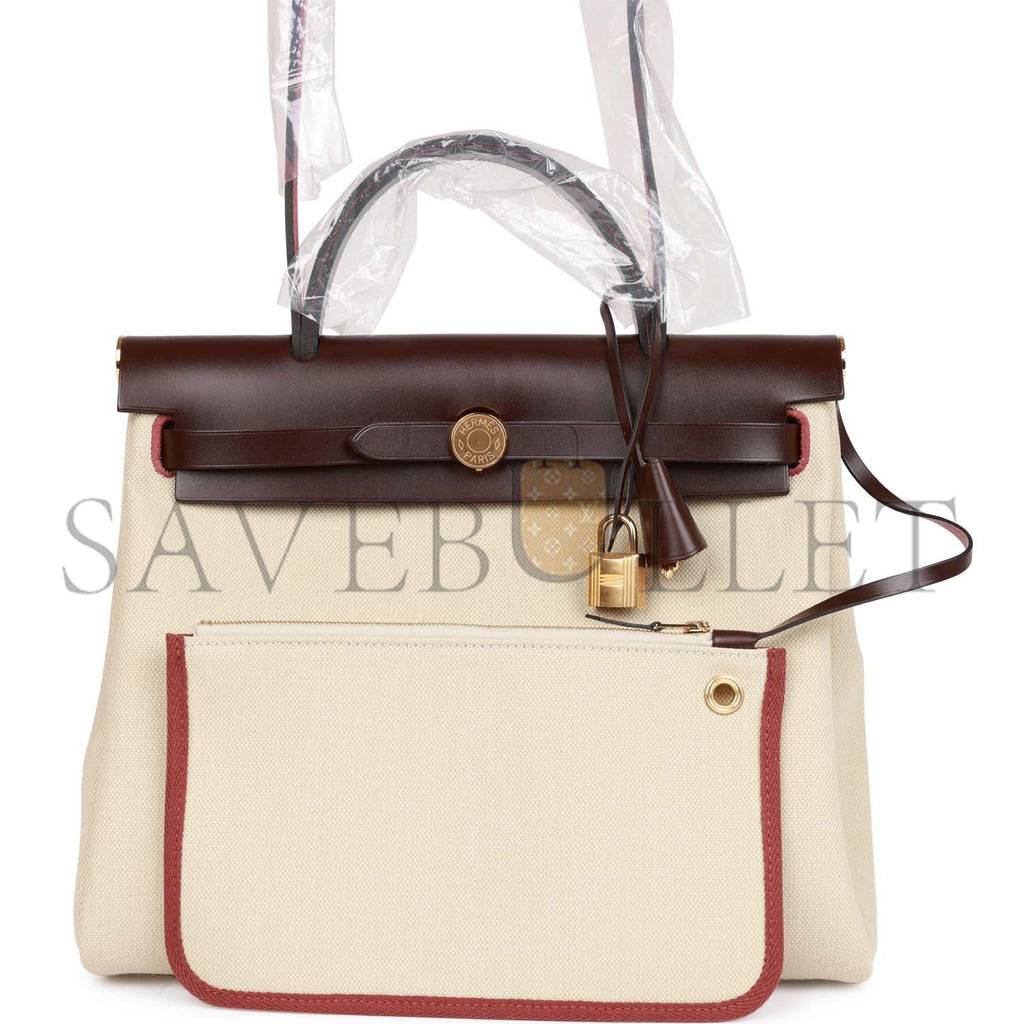 H**mes herbag zip pm 31 beton toile h berline rouge sellier hunter gold hardware (30*27*11cm)