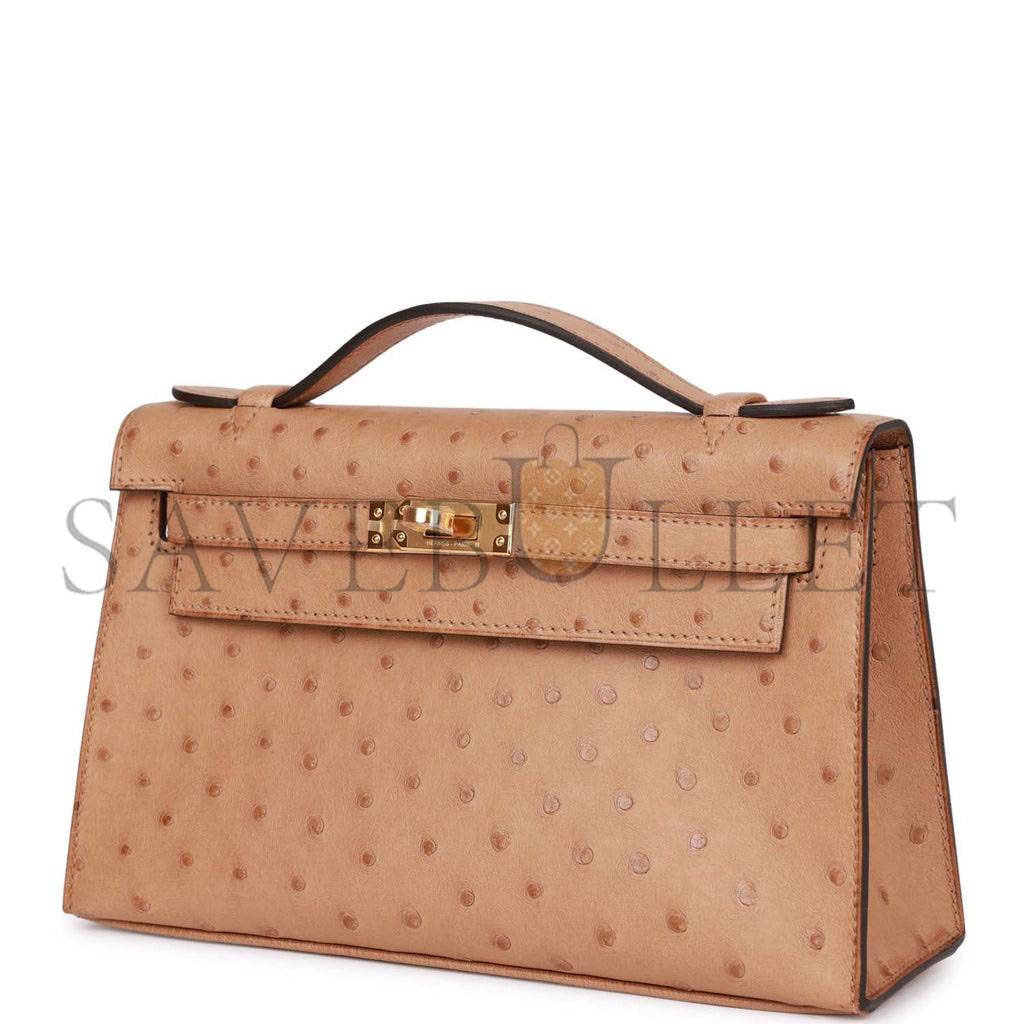 H**mes kelly pochette chai ostrich gold hardware (22*12*13cm)