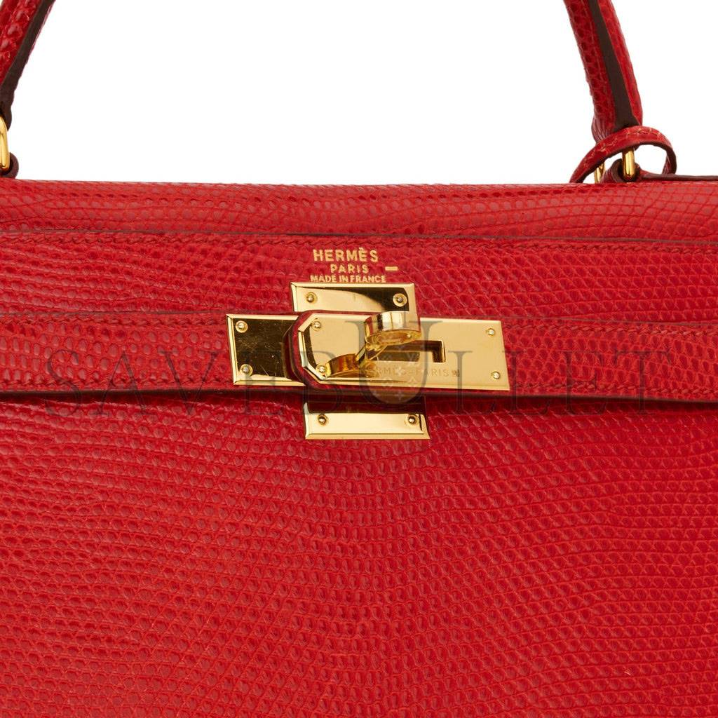 H**mes kelly sellier 28 rouge vif lizard niloticus gold hardware (28*22*10cm)