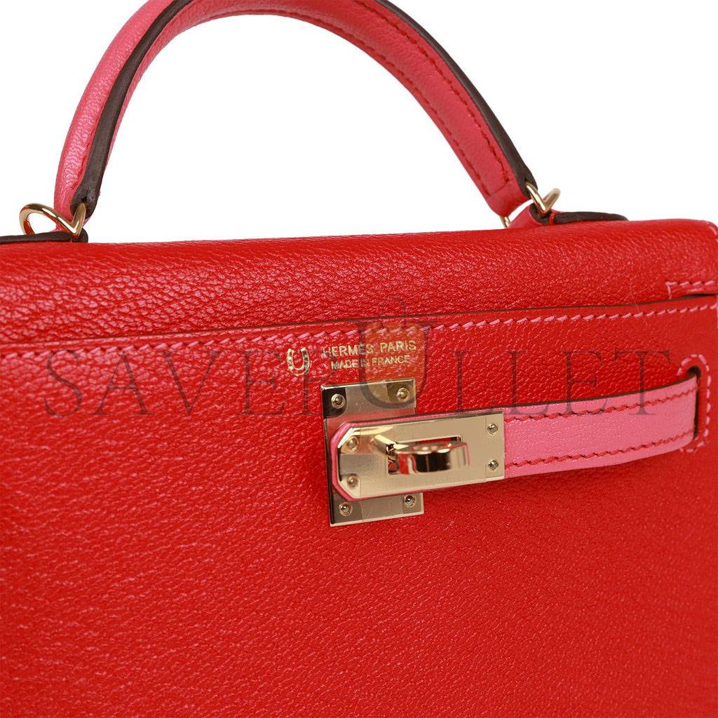 H**mes special order (hss) kelly mini sellier 20 rouge de coeur and rose lipstick chevre permabrass hardware (19*12*5.5cm)