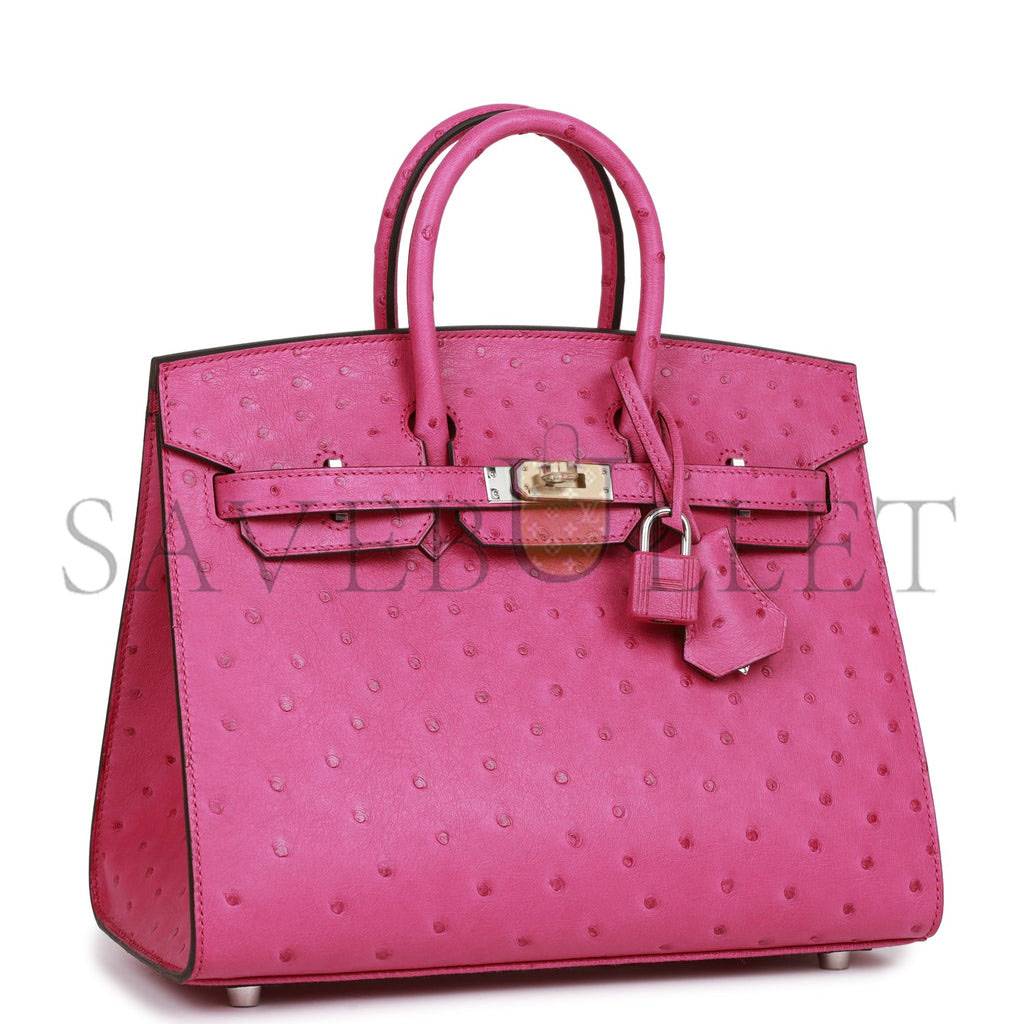 H**mes birkin sellier 25 rose pourpre ostrich palladium hardware handmade (25cm)