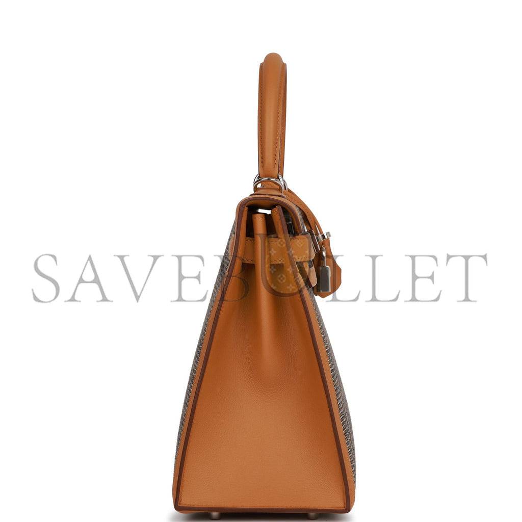 H**mes quadrille kelly sellier 28 sesame toile and swift palladium hardware (28*21*12cm)