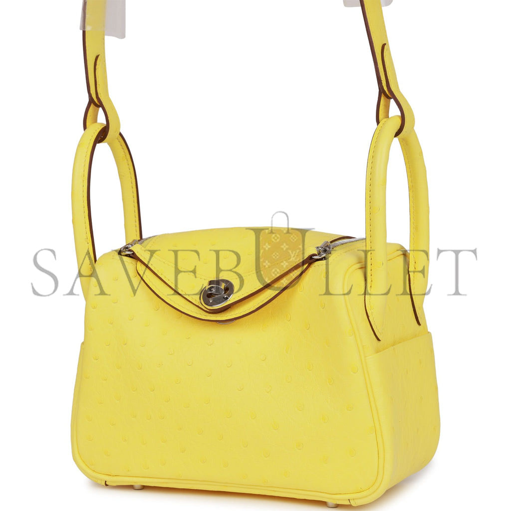 H**mes mini lindy jaune citron ostrich palladium hardware (19*12.5*9)