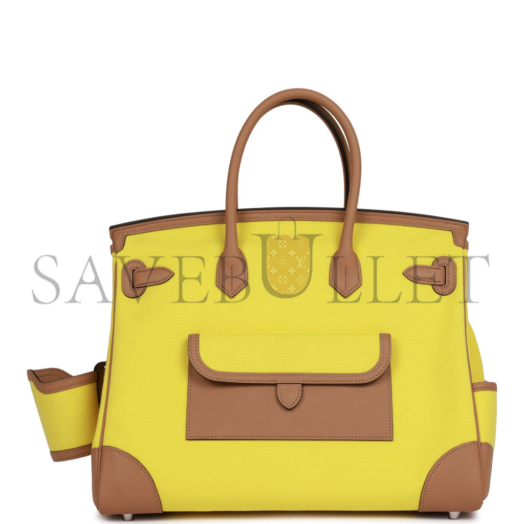H**mes birkin cargo 35 jaune citron toile and chai swift palladium hardware 39728751083614 (35*28*18cm)