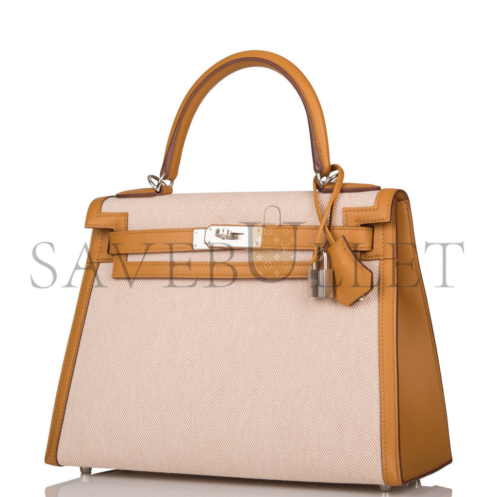 H**mes kelly sellier 28 sesame toile and swift palladium hardware (28*22*10cm)