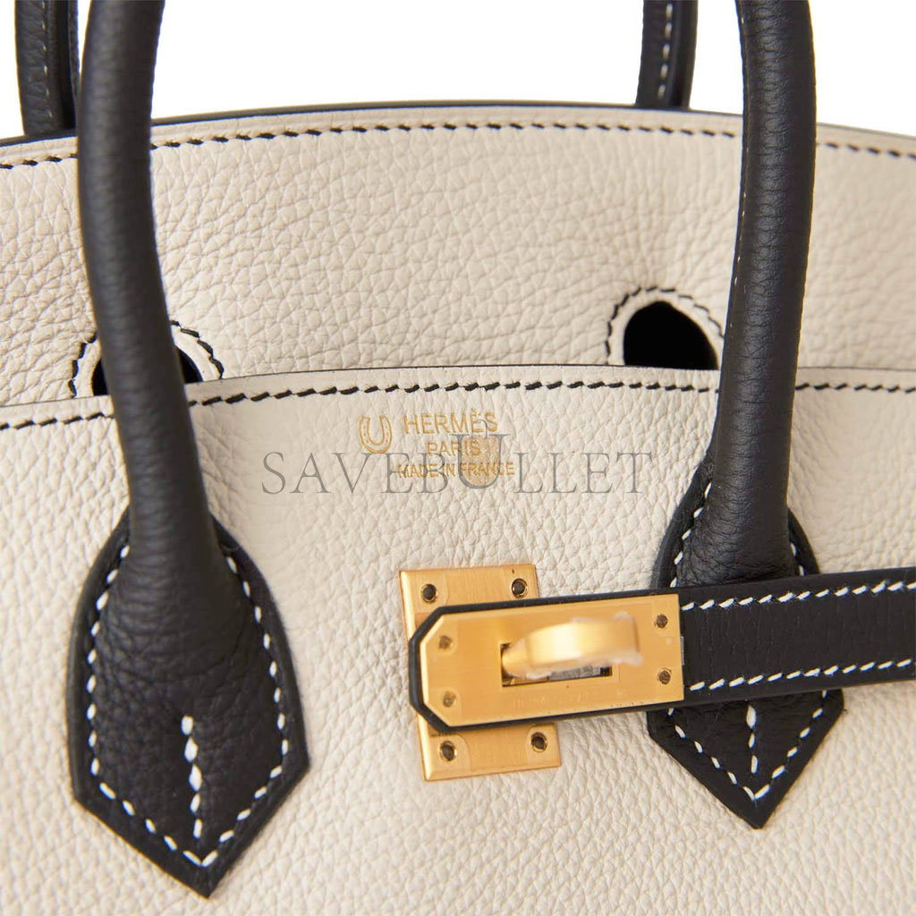 H**mes special order (hss) birkin 25 craie and black togo brushed gold hardware handmade (25cm)