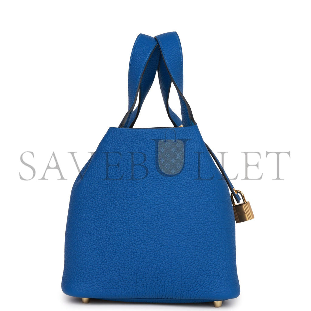 H**mes picotin lock 18 bleu france clemence gold hardware (18*13*18cm)