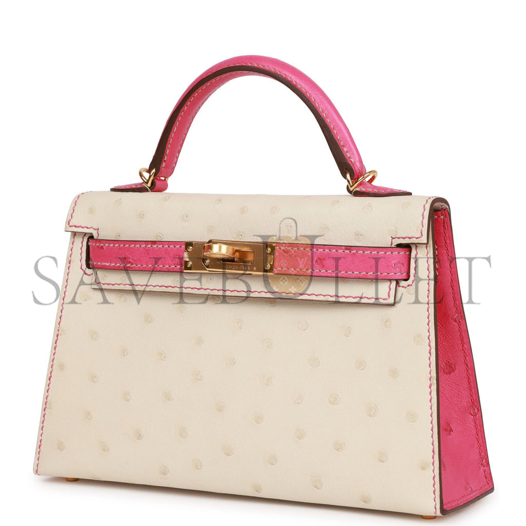 H**mes special order (hss) kelly mini sellier 20 beton and rose tyrien ostrich gold hardware (19*12*5.5cm)