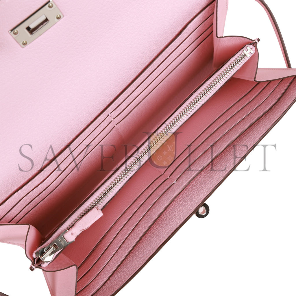 H**mes ghillies kelly wallet rose sakura swift palladium hardware (20cm)
