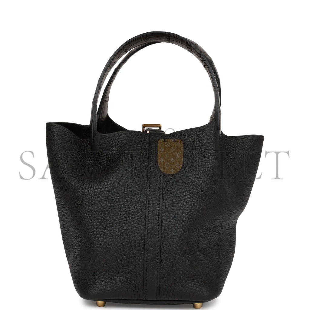 H**mes picotin lock 18 black matte alligator and clemence touch gold hardware (18*13*18cm)