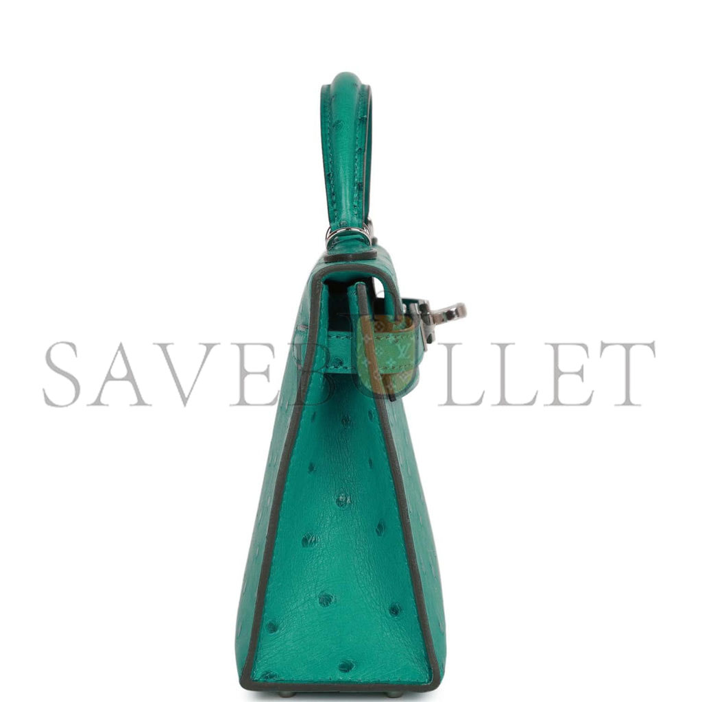 H**mes mini kelly sellier 20 vert verone ostrich palladium hardware(19*12*5.5cm)