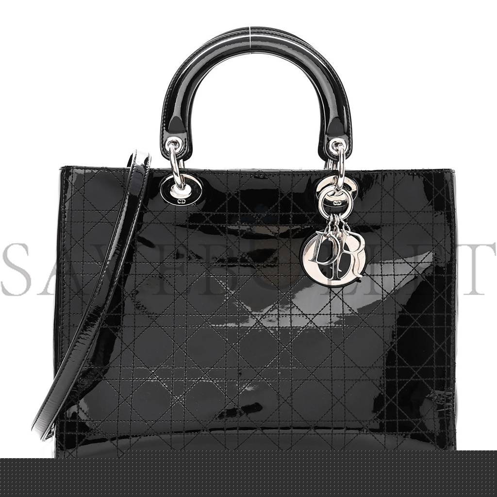 D*or patent cannage stitched large lady D*or black (32*25*11.4cm)