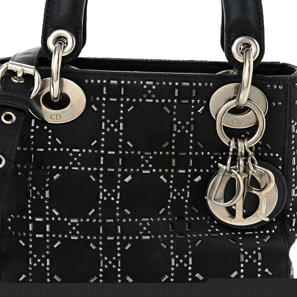 D*or satin crystal cannage mini lady D*or navy (17*14*7.6cm)