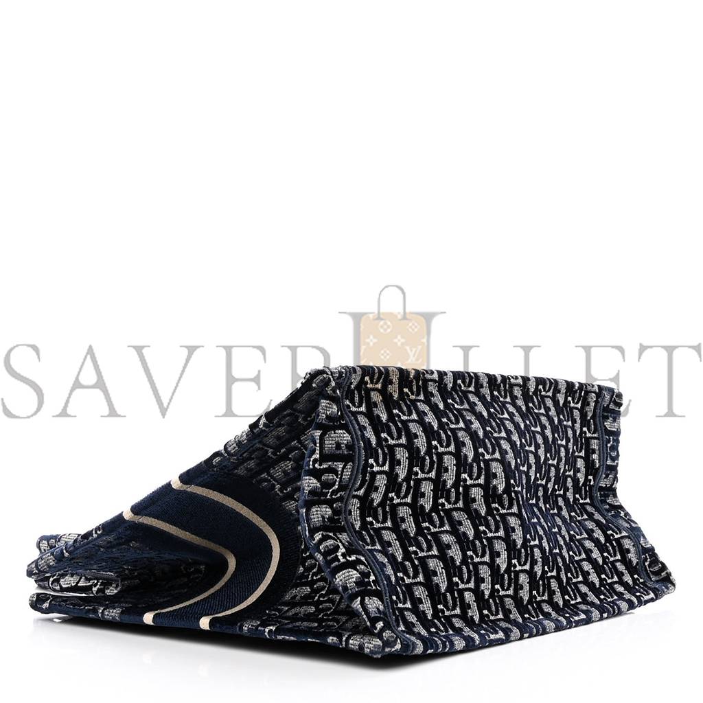D*or oblique velvet medium book tote blue multicolor (36*27*16.5cm)
