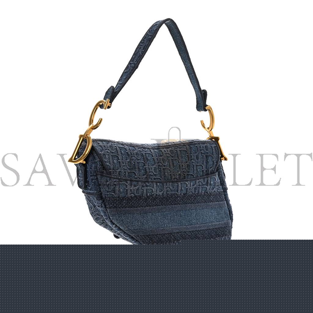 D*or oblique embroidered saddle bag denim blue (27*22*5.1cm)