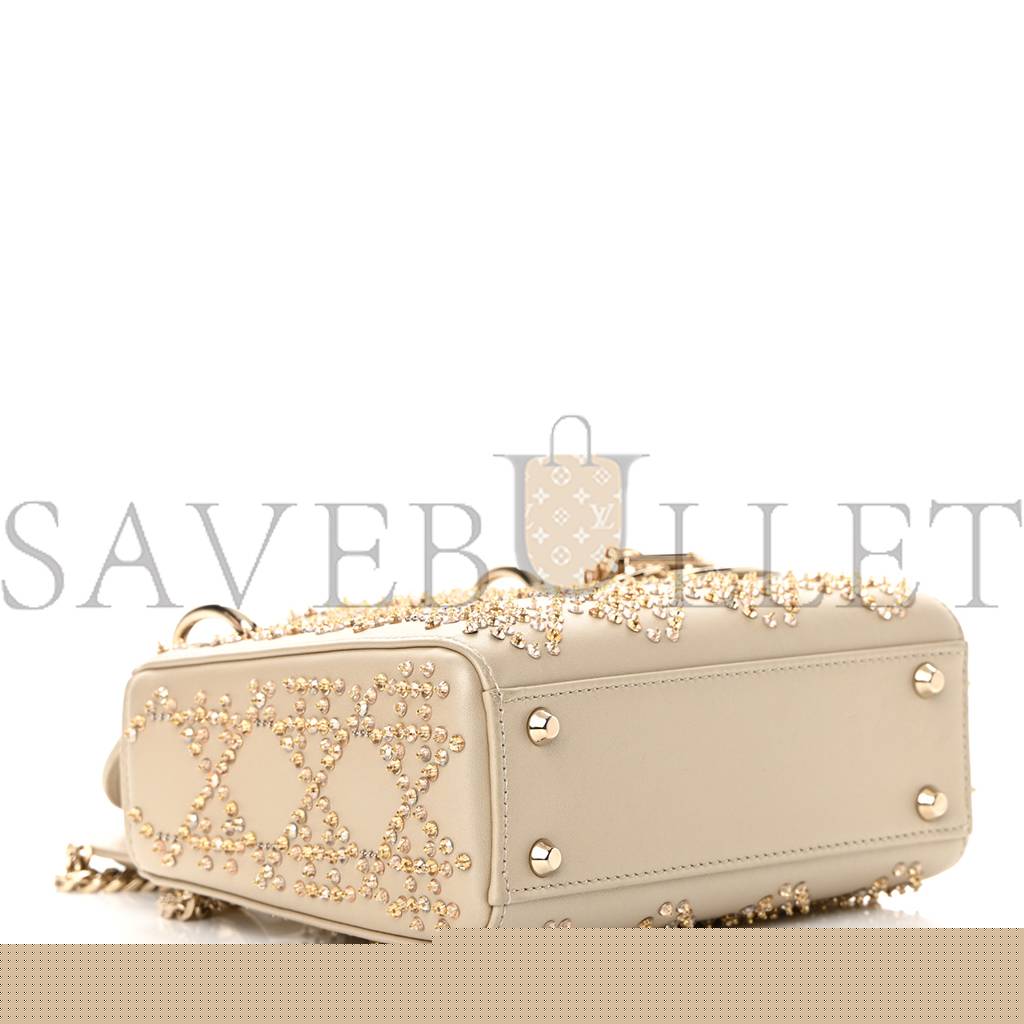 D*or metallic lambskin crystal cannage mini lady D*or platinum (17*15*7.6cm)