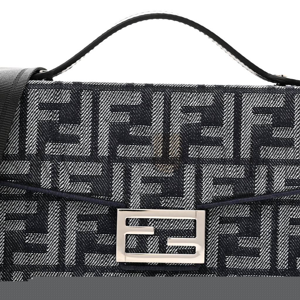 F**di fabric jacquard reactive jean denim vitello cover ff baguette soft trunk blue black (21*12*6cm)